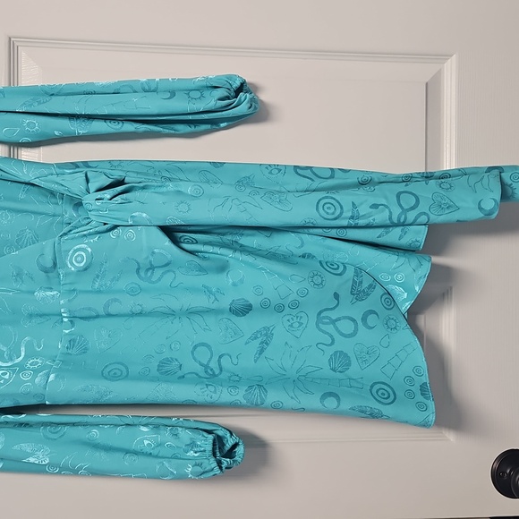 Never Fully Dressed Long Sleeve Wrap Midi Dress: Blue Print: Size- US 4 - Picture 4 of 14